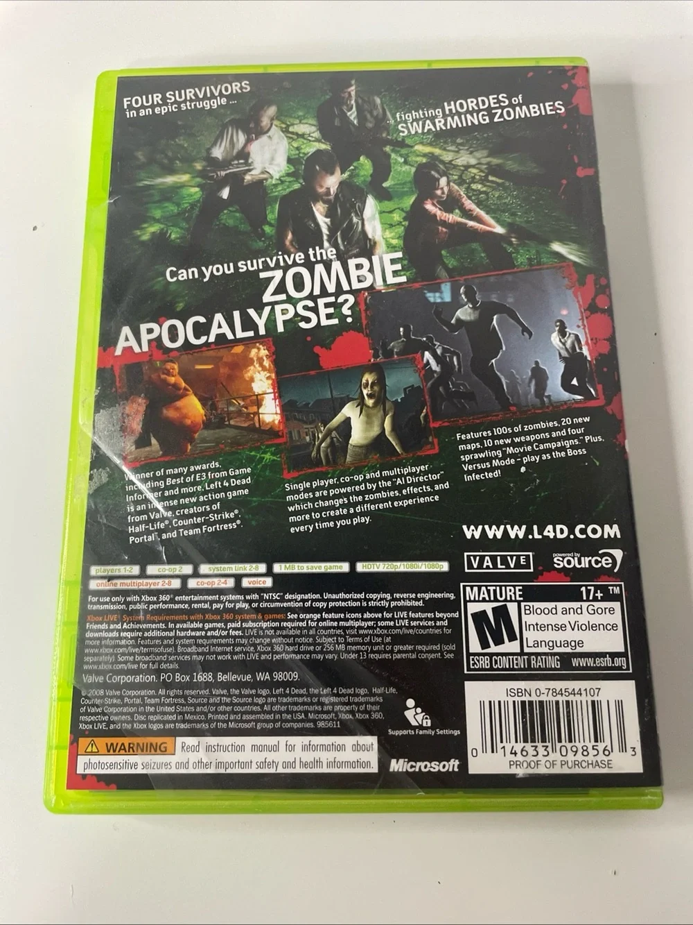 Left 4 Dead (Microsoft Xbox 360, 2008) Complete W/ Manual! CIB!